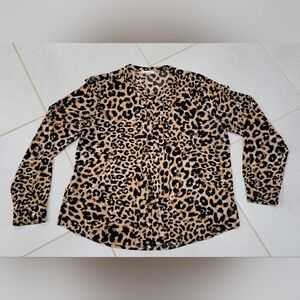Calvin Klein Leopard Print Button-Up Long Sleeve Blouse Sz XL